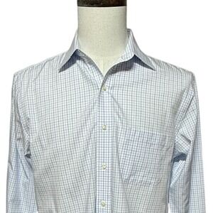 B by Brooks Brothers Shirt Mens 15=Medium Blue Plaid Long Sleeve Button Up
